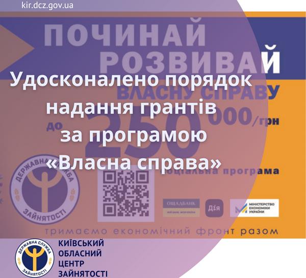 Удосконалено порядок надання грантів за програмою «Власна справа»