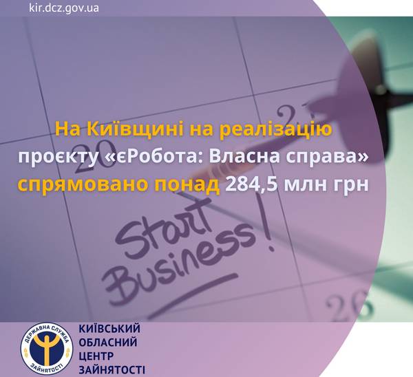 На Київщині на реалізацію проєкту «єРобота: Власна справа» спрямовано понад 284,5 млн грн