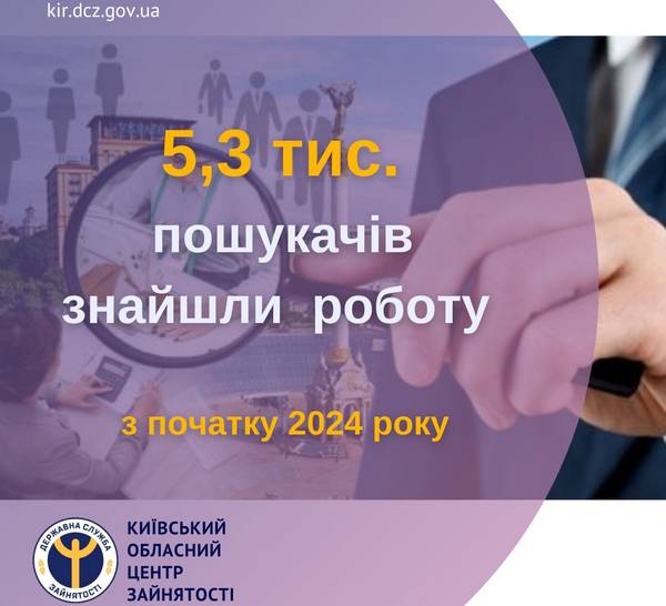 З початку 2024 року фахівці служби зайнятості Київщини допомогли знайти роботу 5,3 тис. пошукачам