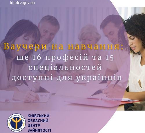 Ваучери на навчання: ще 16 професій та 15 спеціальностей доступні для українців