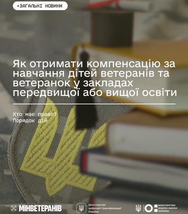 Як отримати компенсацію за навчання дітей ветеранів та ветеранок у закладах передвищої або вищої освіти