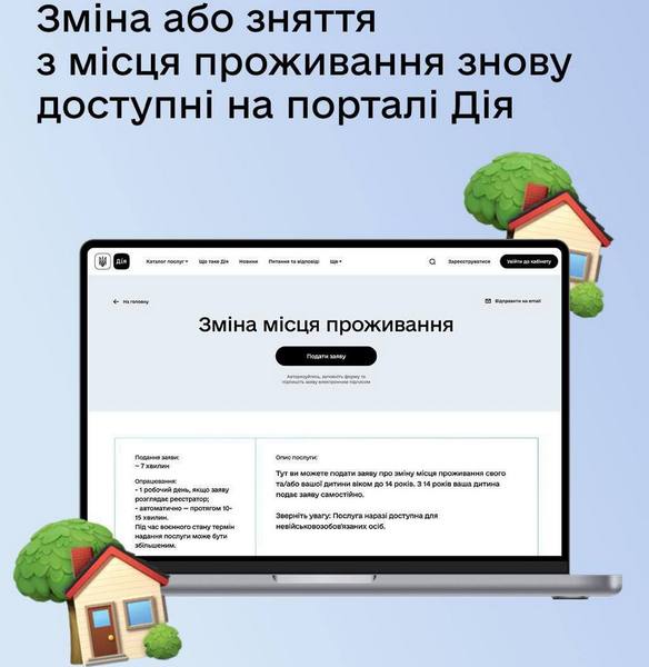 На порталі Дія знову доступні послуги зняття та зміни місця проживання — без черг, кабінетів і зайвих кроків