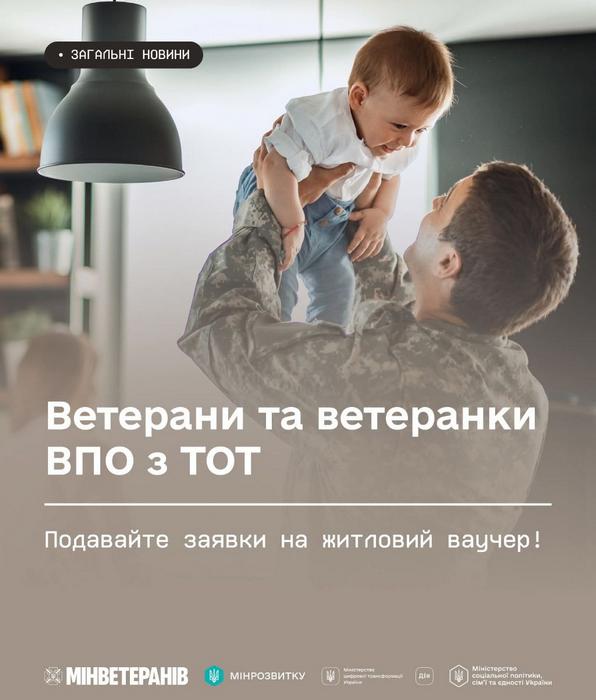 🏠 Ветерани та ветеранки ВПО з ТОТ — подавайте заявки на житловий ваучер!