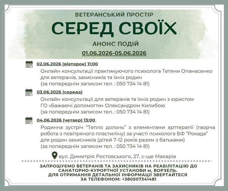 Анонс подій у ветеранському просторі "СЕРЕД СВОЇХ"