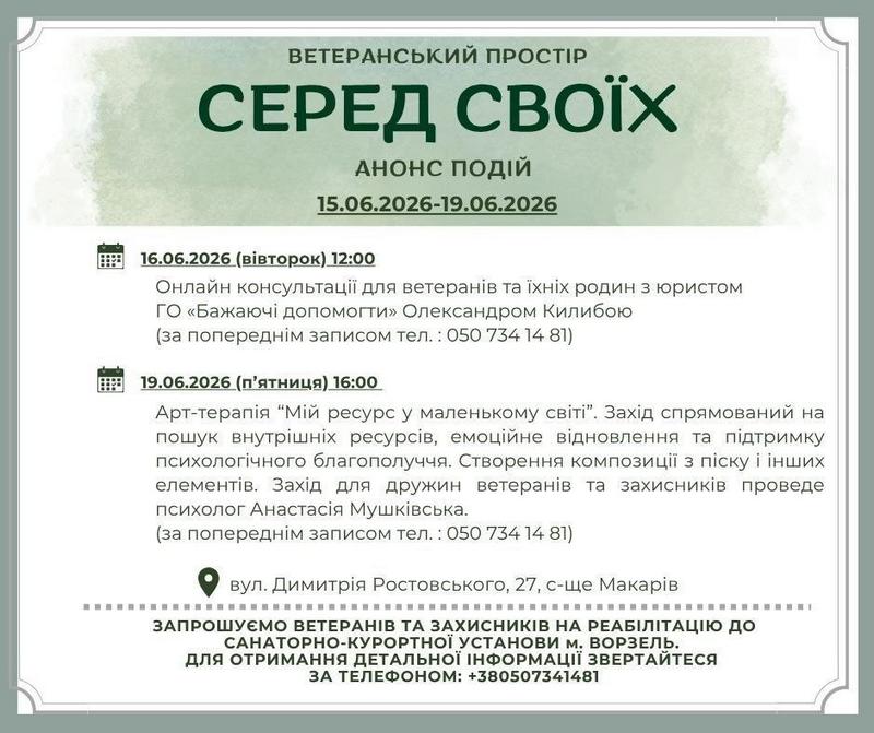 Анонс подій у ветеранському просторі "СЕРЕД СВОЇХ"