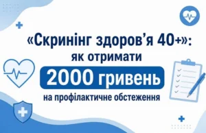 Інформаційний банер програми Скринінг здоров'я 40+: як отримати 2000 гривень на профілактичне обстеження