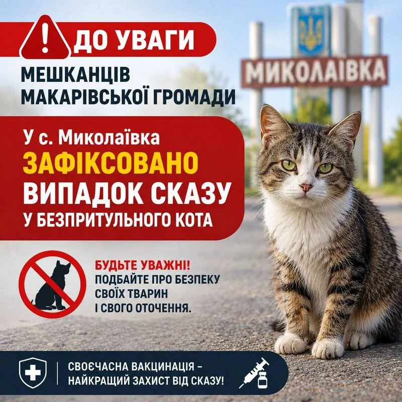 ⚠️ УВАГА! ВИПАДОК СКАЗУ В МАКАРІВСЬКІЙ ГРОМАДІ